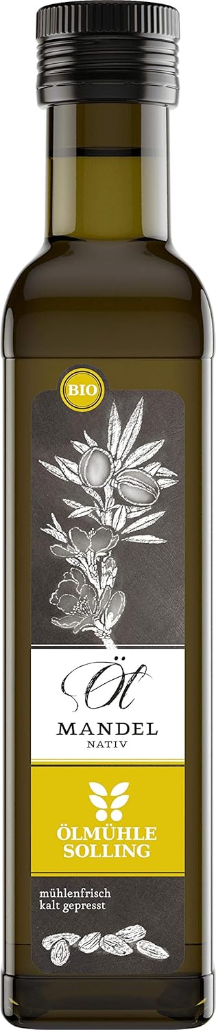 ÖLMÜHLE SOLLING - Organic Almond Oil, Gentle Cold-Pressed Oil from Sweet, Unroasted Organic Almonds. High Content of Monounsaturated Fatty Acids. Ideal for Gentle Foods, Contents: 250 ml