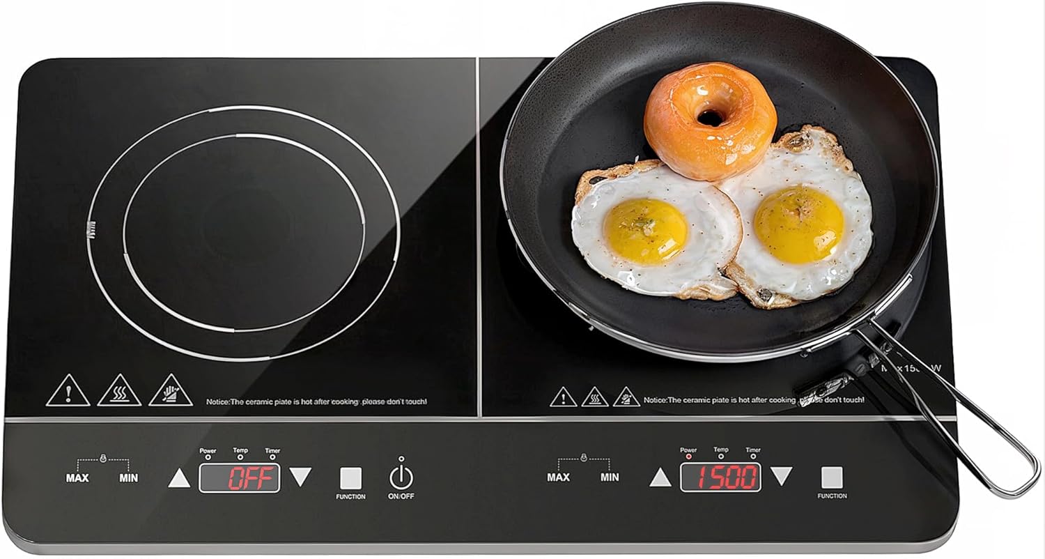 HOMCOM Induction Hob 2 Plate Portable Induction Hob with 6 Power Levels and 10 Temperature Levels, 3500 W, Child Lock, Timer, Black