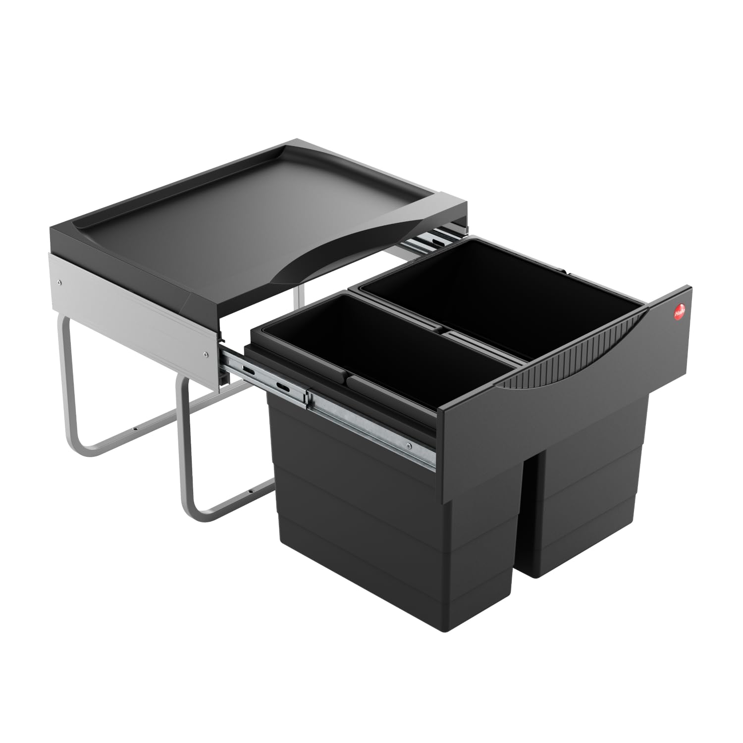 Hailo Store Hailo Waste Bin 3644941 | Double Space Saving Tandem | 18 + 12 L Inner Bucket for Cabinets from 500 mm with Hinged Door, Black