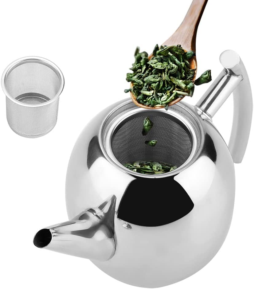 Tangxi Stainless Steel Teapot Large Capacity 1000/1500ML Teapot Container with Removable Interlocking Filter for Restaurant/Cafe/Hotel