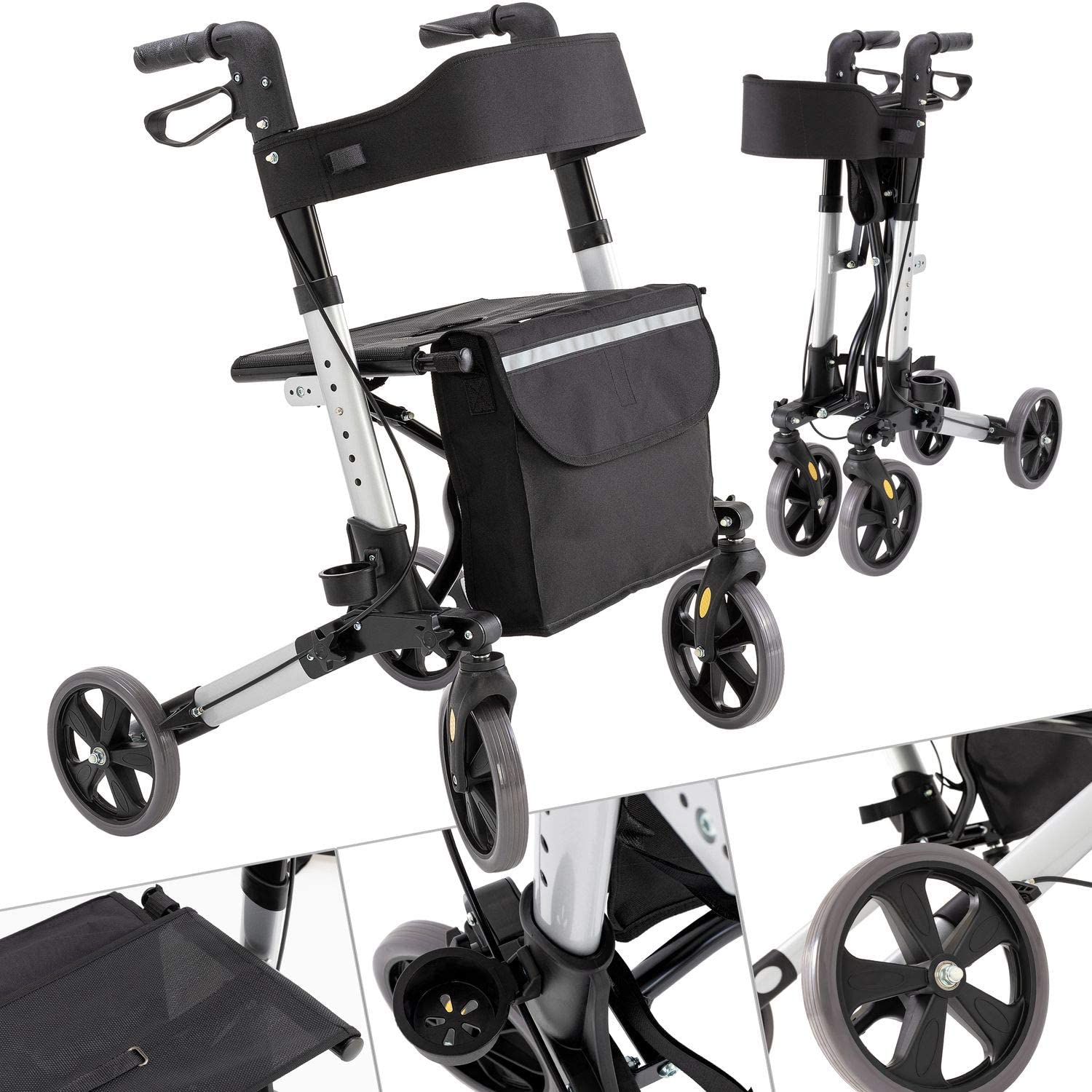 Kesser Aluminium Rollator Set, Lightweight Travel Walker, Fully Equipped 3-