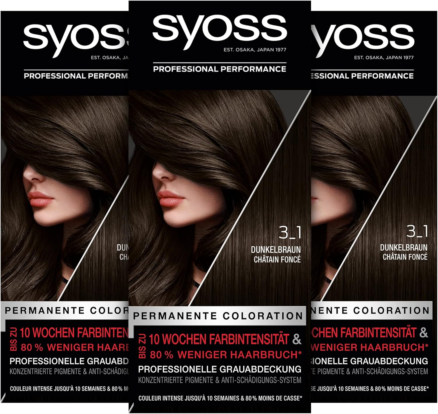 Syoss Professional Performance Permanent Colouration, High-Quality Hair Colour, 3_1 Dark Brown, Pack of 3 (3 x 115 ml)