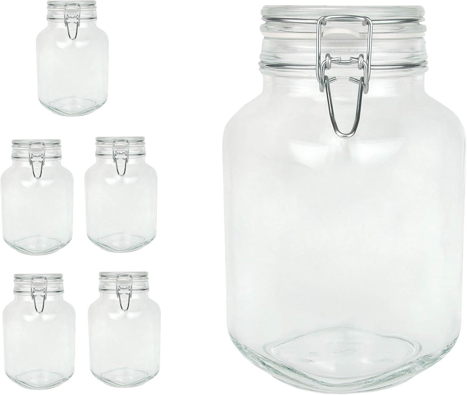 Bormioli Fido 214740 Glass Jars with Swing Top 6 Pieces Capacity 2 L Airtight Preservation Thanks to the Rubber Ring and Wire Clip Closure
