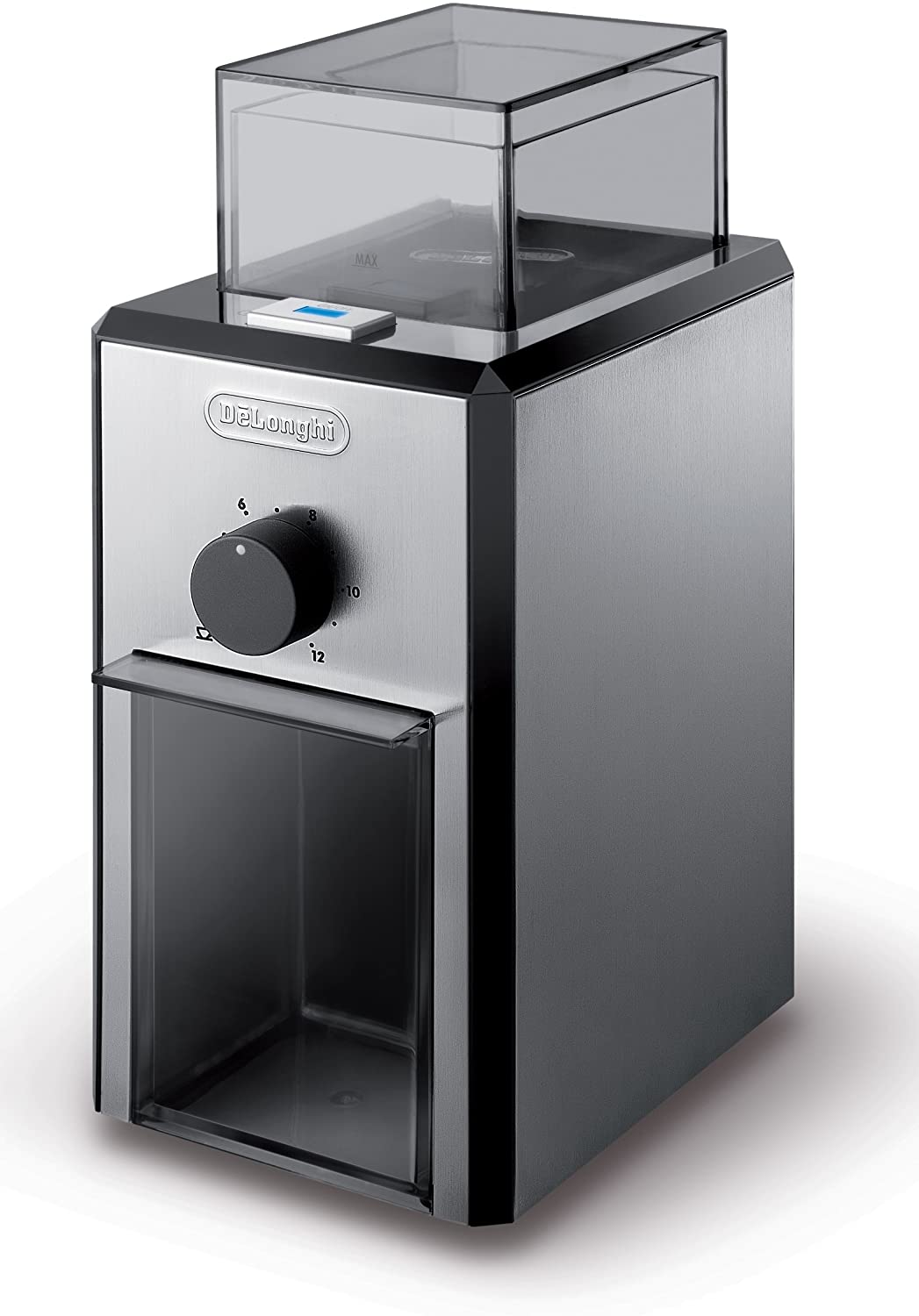 Delonghi Burr Coffee Grinder with Stainless Steel Bow Selector and Flow Control