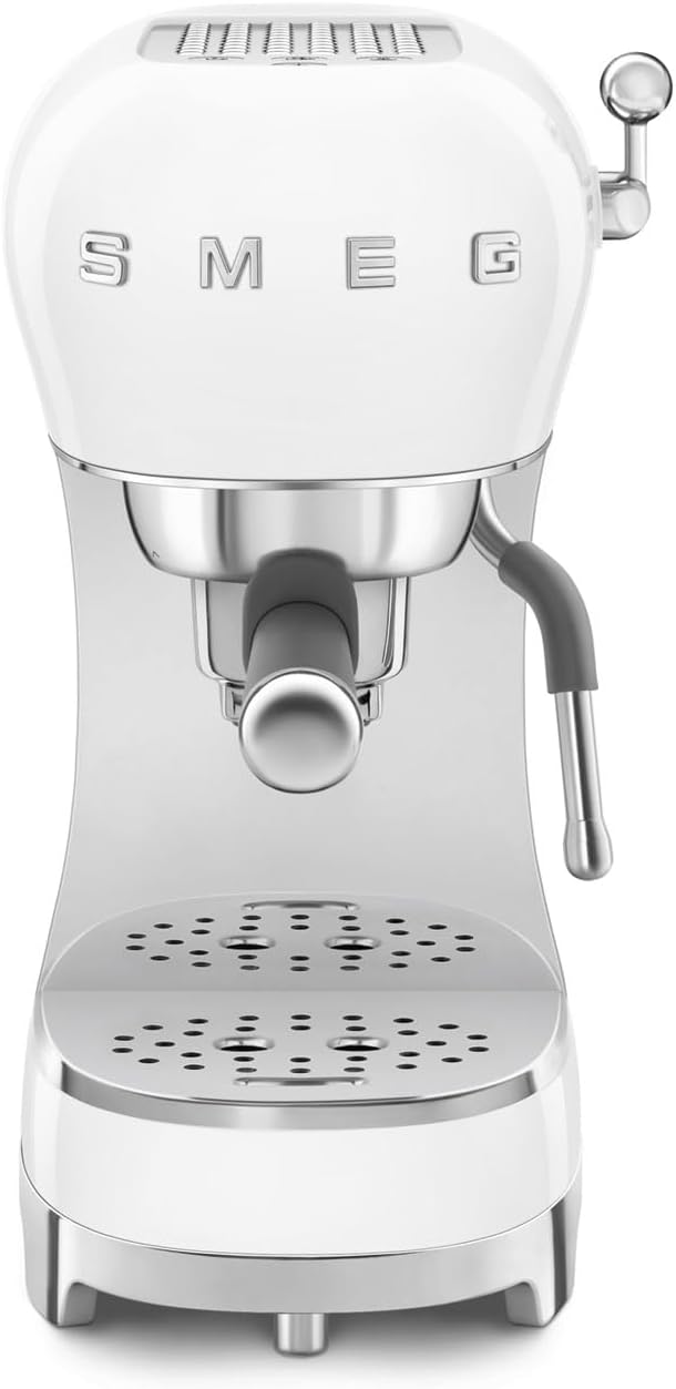 Smeg, ECF02WHEU Espresso Coffee Machine, Cappuccino Steam Function, Thermoblock, Large Cup Housing and Double Coffee Function, 1 L Water Tank, User-friendly Operating System, 1350 W, White