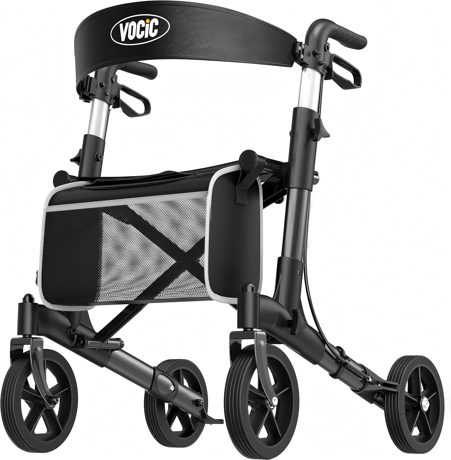 VOCIC Rollator Foldable and Lightweight with Seat, Rollators Slim for Home, Foldable Aluminum Walking Aid for Seniors, Weighs Only 7.8 kg, Buy Walker for All Terrains, 5 Years Support, Black