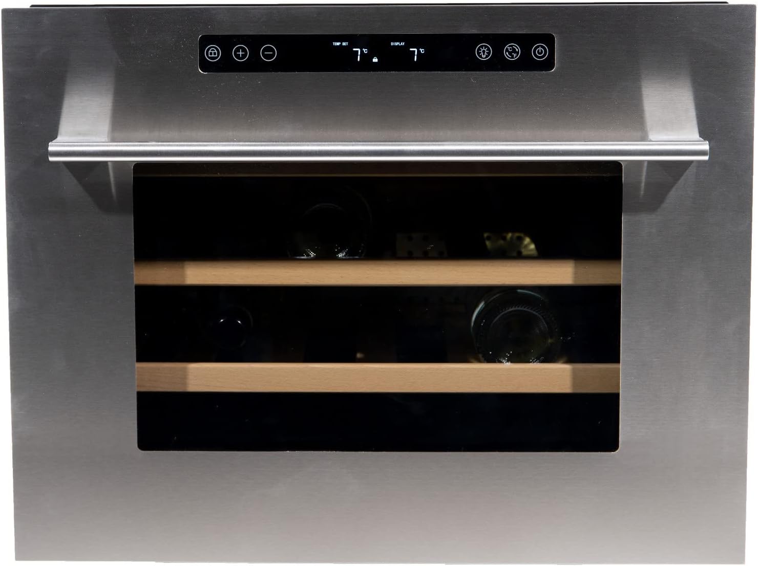 WK-55A-RVS Premium with Stainless Steel Glass Door, 24 Bottles Wine Air Conditioner, Wine Fridge, Glass Wood