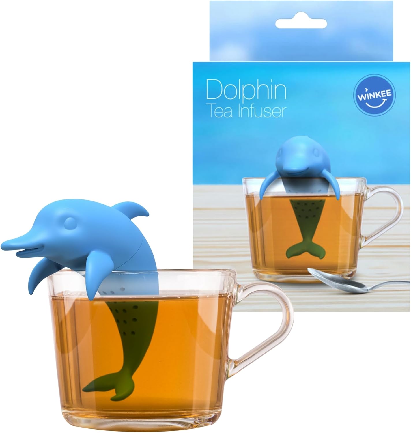 Winkee Store Winkee Cute Animal Tea Strainer – Tea Infuser for Loose Tea – Funny Tea Infuser – Tea Strainer for Cup – Spice Strainer Silicone – Tea Capsule Animal Figure (Dolphin)