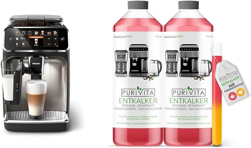Philips Domestic Appliances 5400 Series Fully Automatic Coffee Machine - LatteGo Milk System & Purivita - Universal Descaler 750 ml for Fully Automatic Coffee Machines - Suitable for All Known Brands,