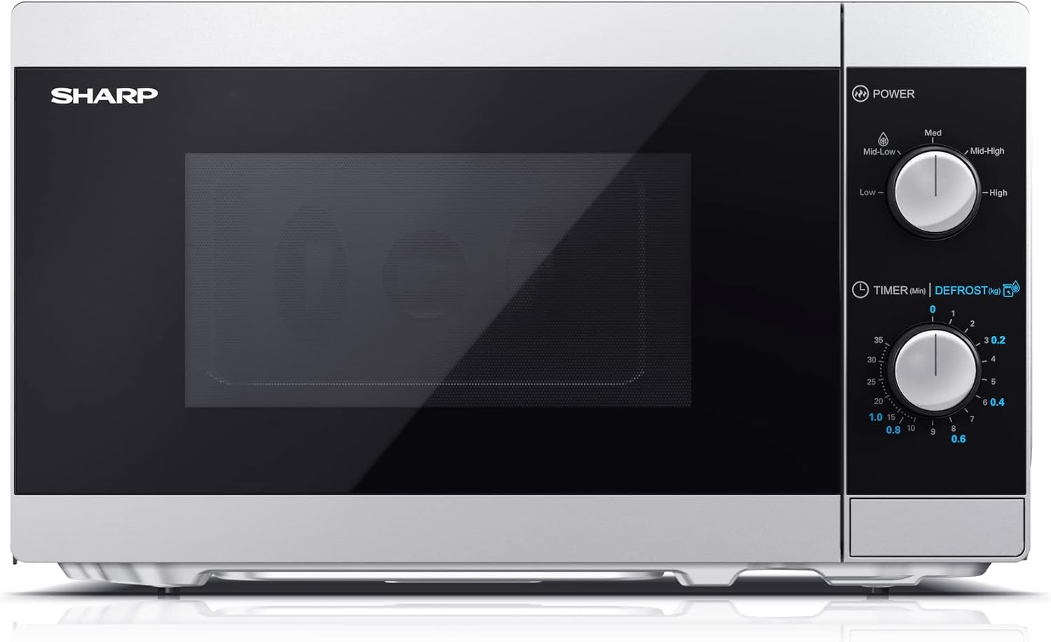 Sharp YC-MS01ES - 20 liter microwave oven with defrost function, 5 power levels, 800 W microwave power, timer, silver / black