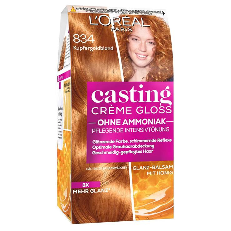 L'Oréal Paris L\'Oréal Paris Casting Crème Gloss Hair Dye, No 834 Copper Gold Blonde, Ammonia and Silicone-Free, Nourishing Intensive Color with Crème Gloss, Pack of 1