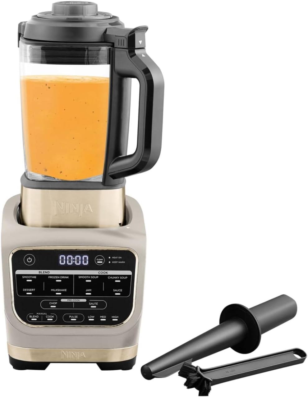 Ninja Foodi Mixer & Soup Maker, 10 Auto-iQ Programs, 1.7L Glass Jug, Hot & Cold Mixer, Integrated Heating Element, Masher, Cleaning Program & Brush, 1000W, Stone/Gold HB150EUSTGD