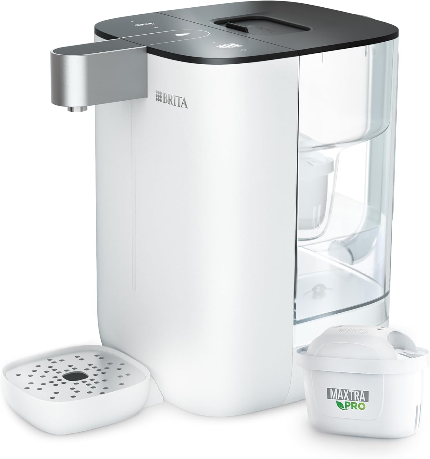 BRITA Cube Water Dispenser for Home (4L) - with Cup Volume & Temperature Setting, Bacteria-Free Water Thanks to UV-C Technology & Integrated Maxtra Pro Extra Limescale Protection Water Filter