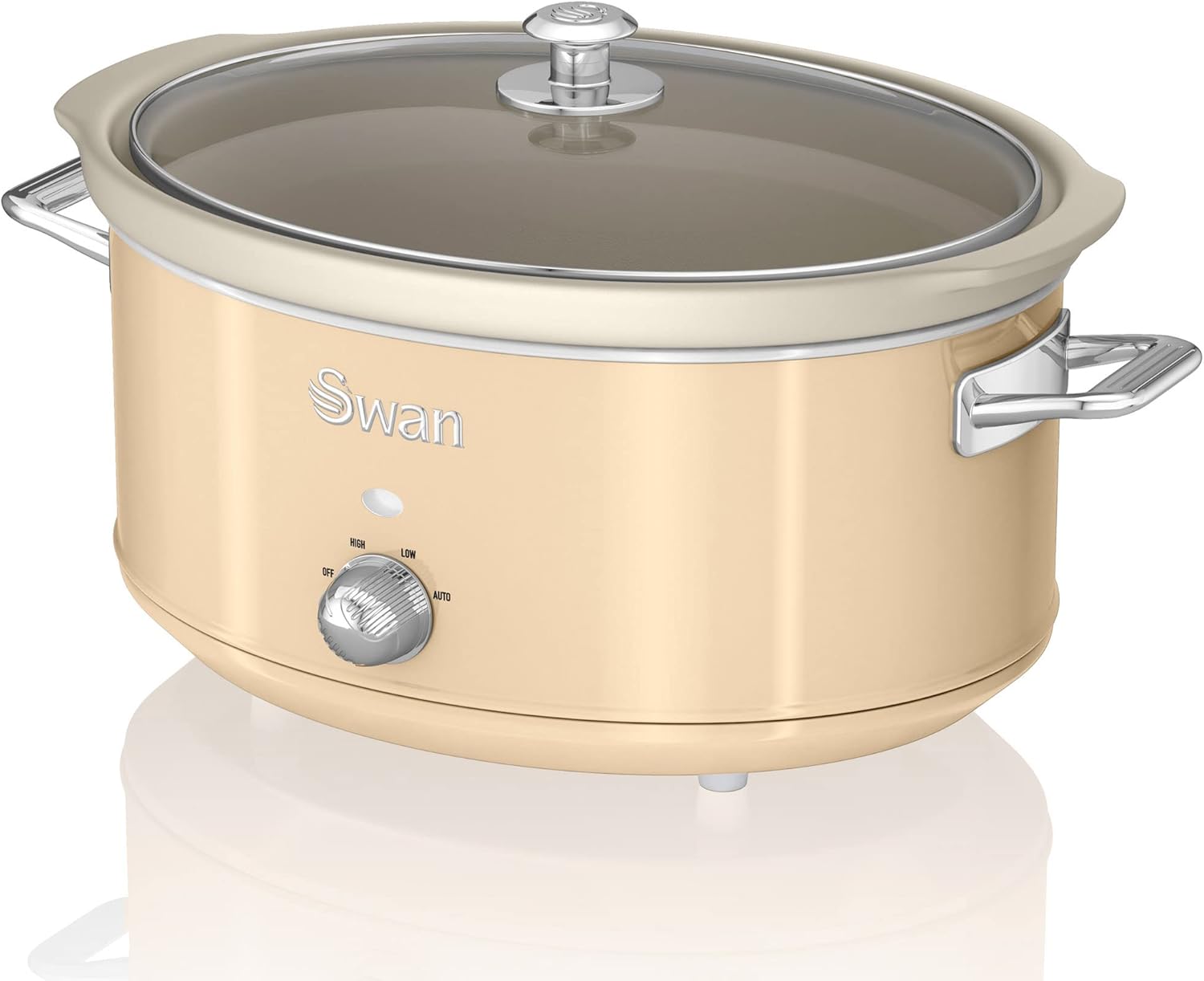 Swan Retro SF17031CNEU Slow Cooker 6.5L Removable Cooking Container, PFOA and PTFE Free Ceramic Non-Stick Container, 3 Temperature Levels, Glass Lid, Vintage Design, Cream, 320W
