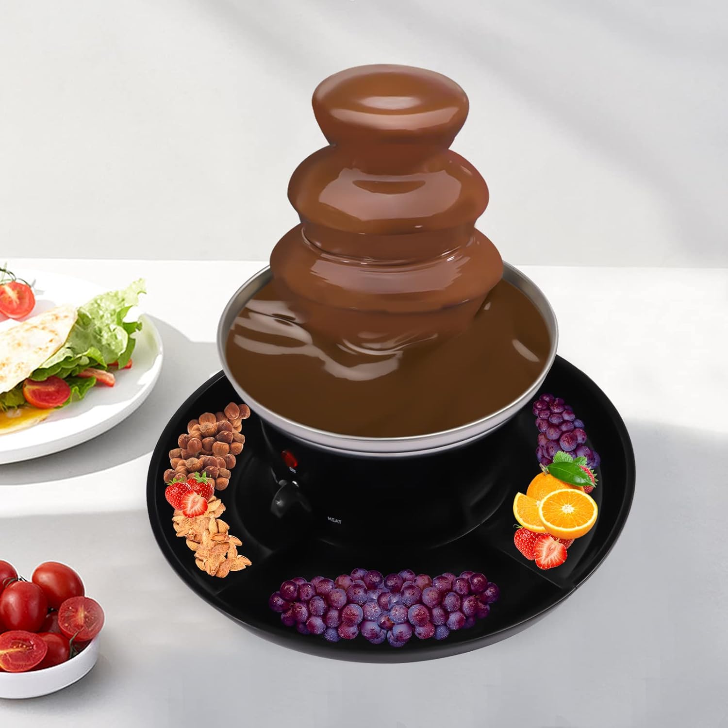 CHERIKIU 3-Tier Chocolate Fountain with Melting Function, 40 W 230 V Electric Chocolate Fountain Chocolate Fondue Machine, 0.45 kg Capacity Stainless Steel Chocolate Fountain for Family Party Birthday Wedding