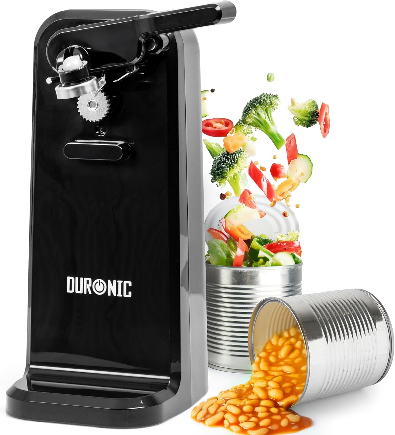 Duronic CO40 Can Opener, Electric Can Opener for up to 600 ml Cans, 3-in-1 Automatic Can Opener with Knife Sharpener and Bottle Opener