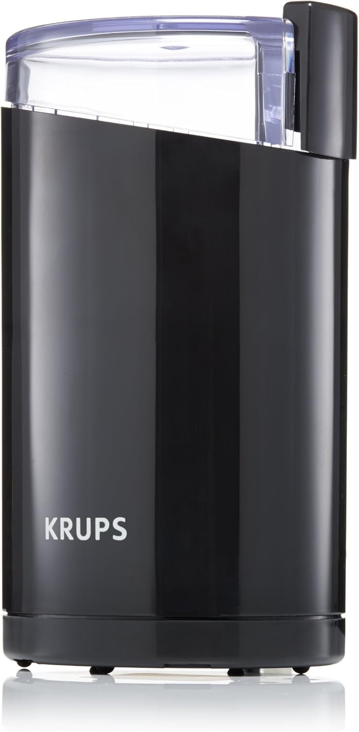 Krups F20342 Coffee Grinder and Spice Mill in One, Powerful Motor, Grinding Variable, 75 g Capacity, Stainless Steel Impact Blade, Safety Lid, Non-Slip Feet, Black