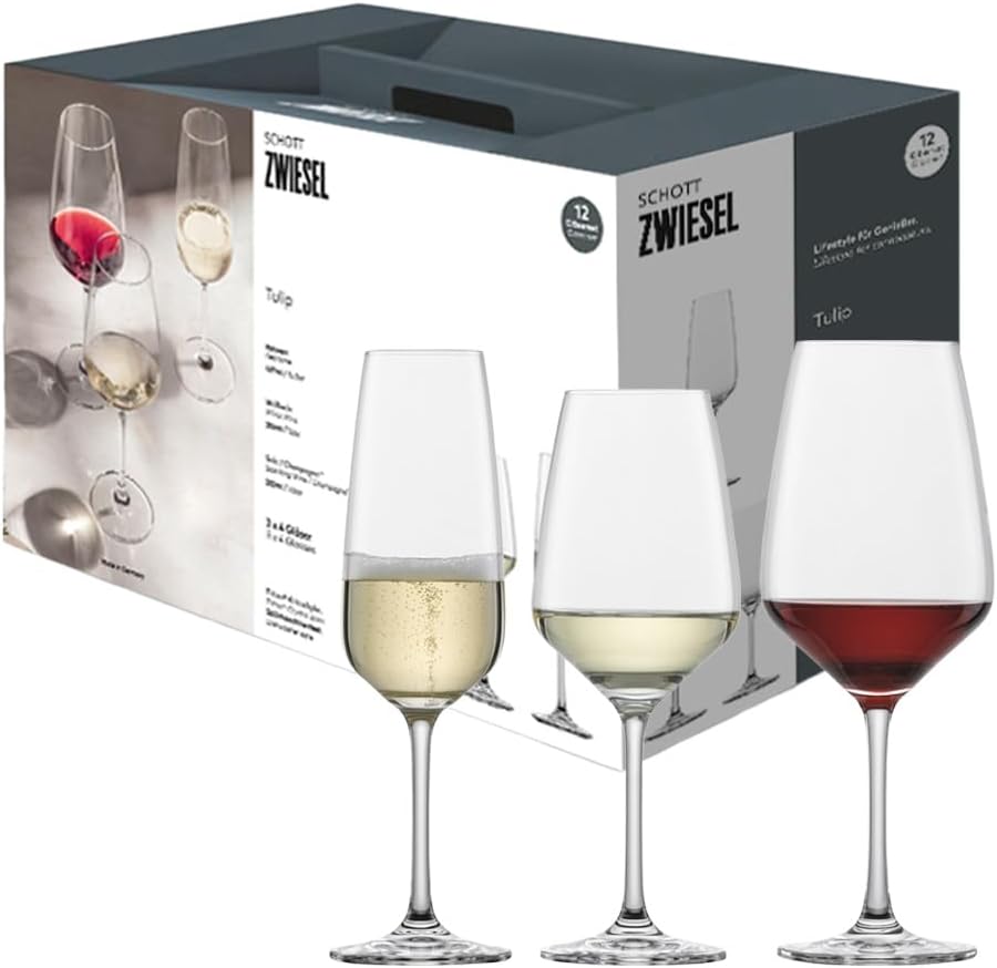Schott Zwiesel Store SCHOTT ZWIESEL Allround Tulip 124336 Set of 12 Wine Glasses and Champagne Glasses Made of Tritan Crystal Glass, Dishwasher Safe Glass Set