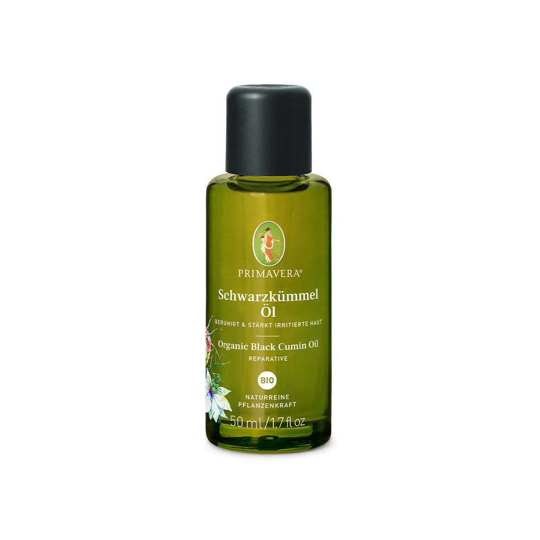 Primavera Organic Black Cumin Oil 50 ml-Natural Plant Power-Glass Bottle-Aroma Oil, Body Oil, Natural Cosmetics-Protective, irritation relieving, Strengthing, Complete with Neurodermatitis-vegan