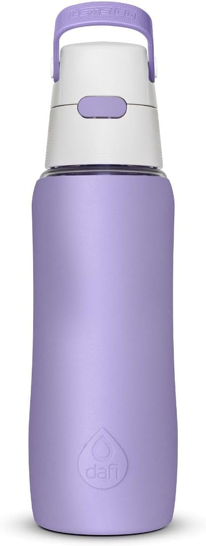 DAFI Water Bottle with Filter Solid 0.7 L Purple - Water Bottle with Water Filter, BPA-Free, Sports Bottle with Filtered Water for Travel, Filter Bottle Outdoor + Activated Carbon Filter Straw