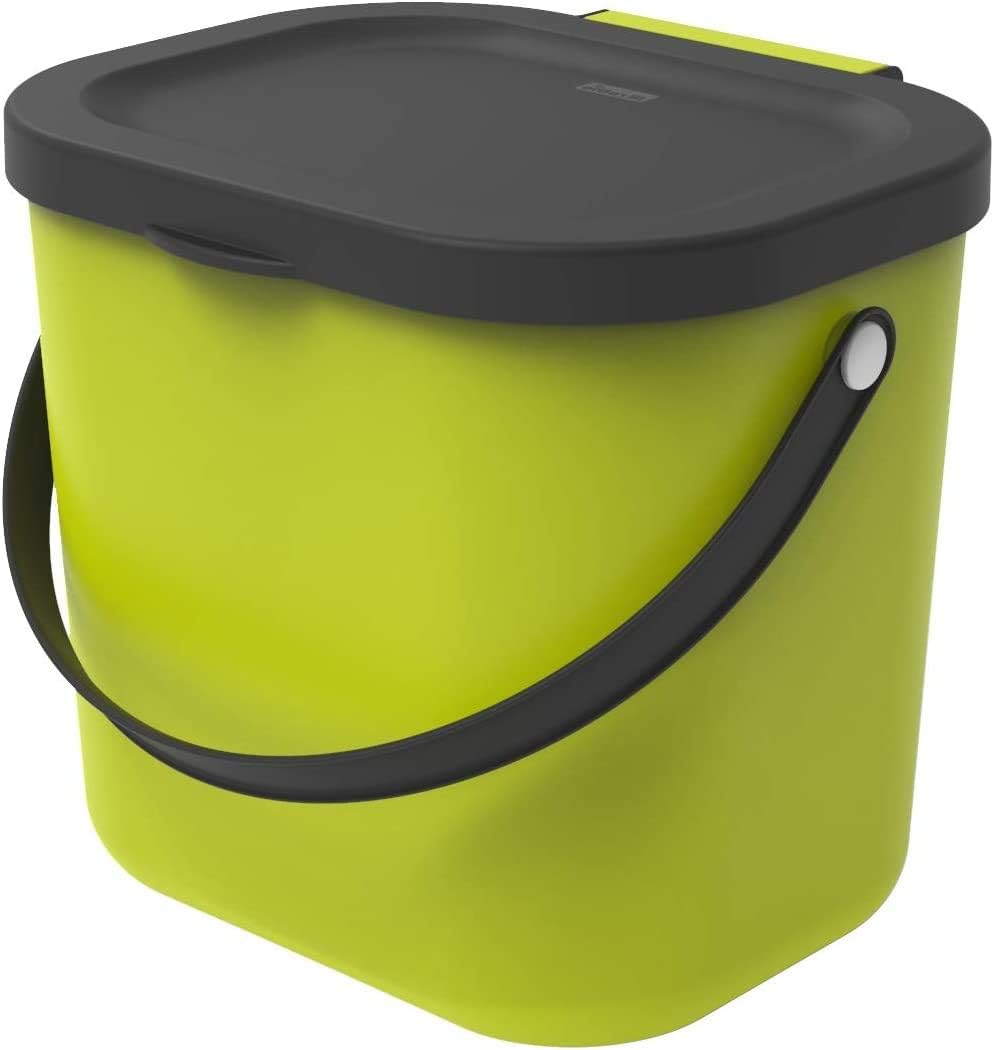 Rotho Albula Organic Waste Bin with Lid and Handle, 6 Liters, for the Kitchen, Polypropylene Plastic (PP), BPA-Free, Light Green/Anthracite, 23.5 x 20.0 x 20.8 cm