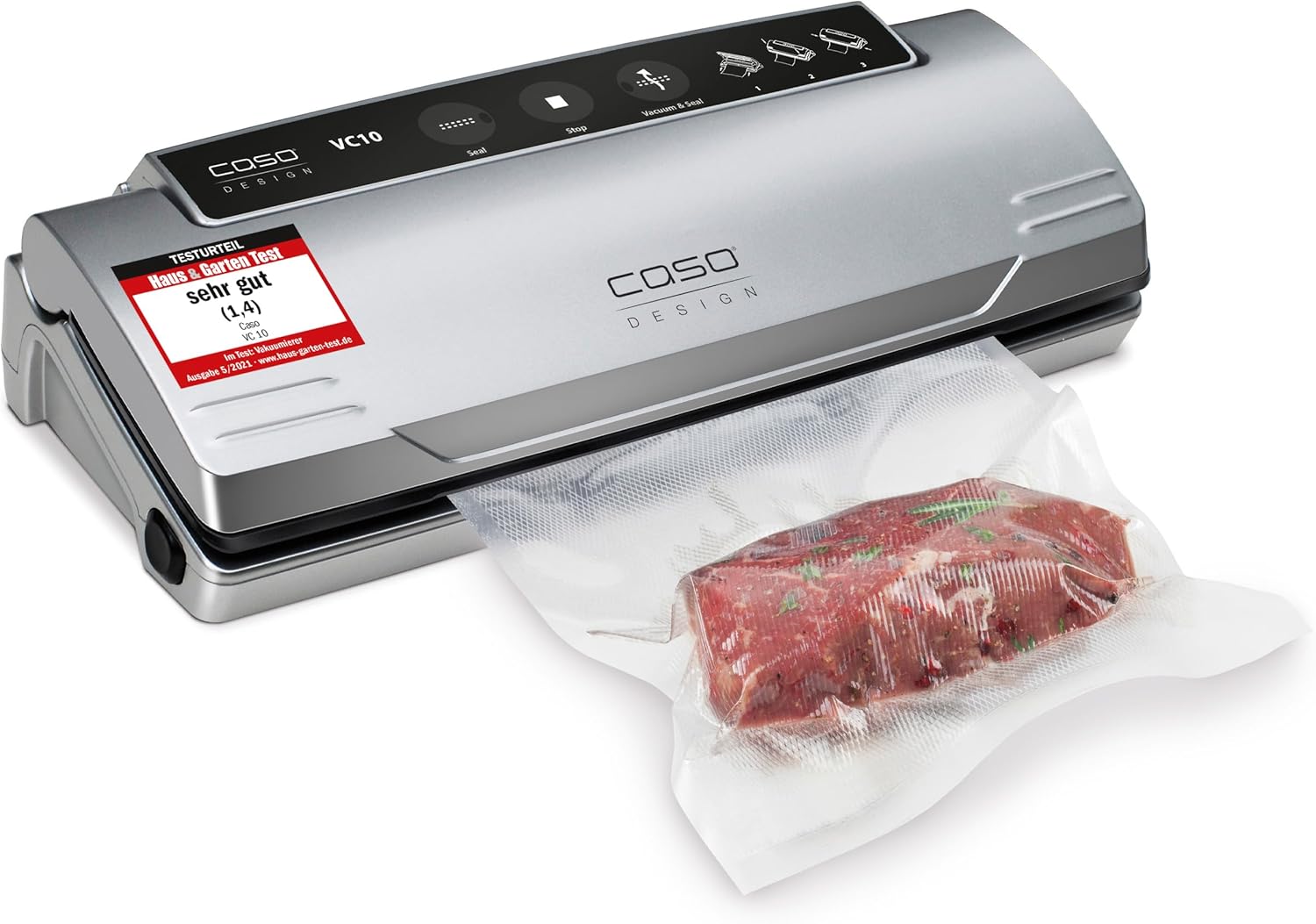 CASO VC10 vacuum sealer - test winner at Stiftung Warentest, vacuum sealer, food remains vacuumed up to 8x longer fresh, 30cm long & stable weld, including 10 professional foil bags