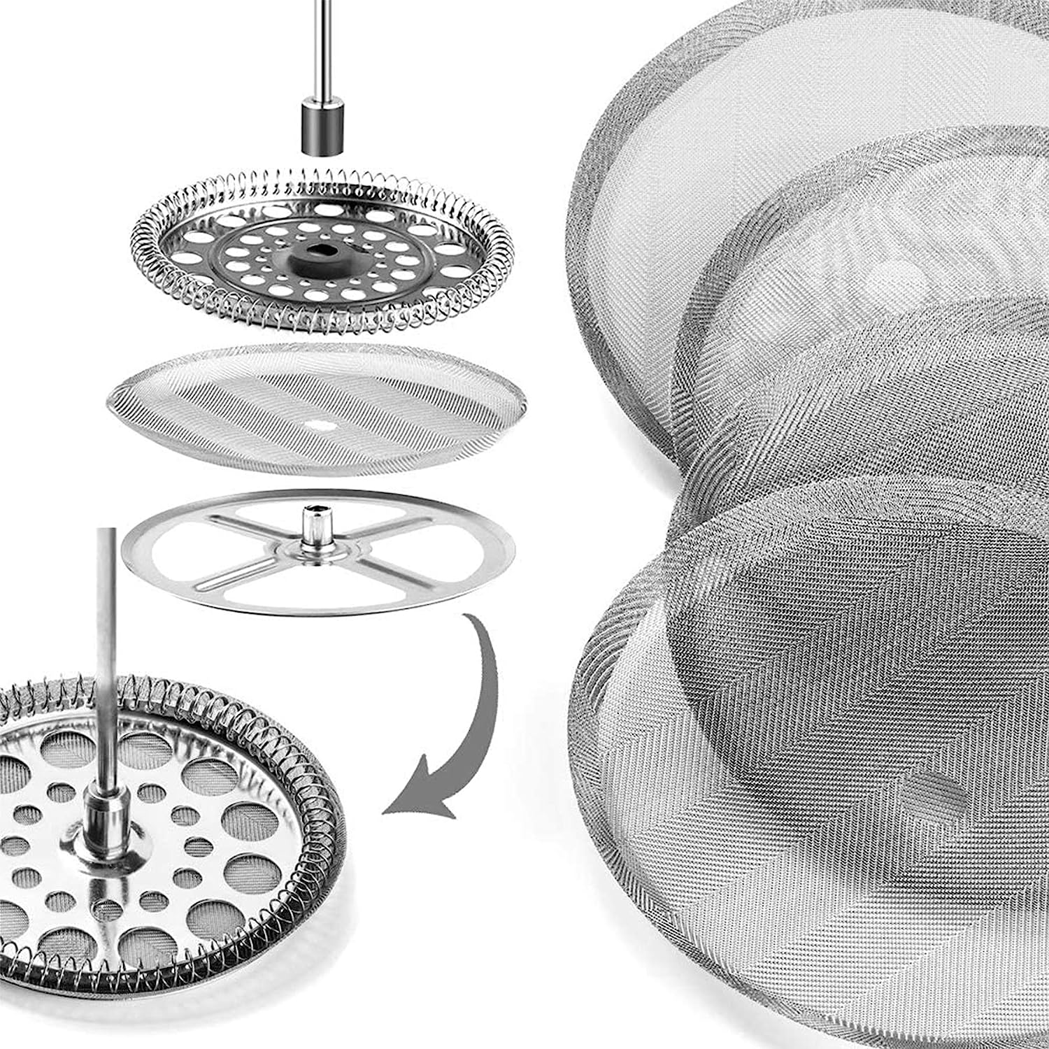 MaxMiuly French Press Strainer for Coffee Press Replacement Filter Sieve for 350 ml / 0.35 L / 3 Cups French Press Coffee Machines, Stainless Steel Mesh Replacement Pack of 6