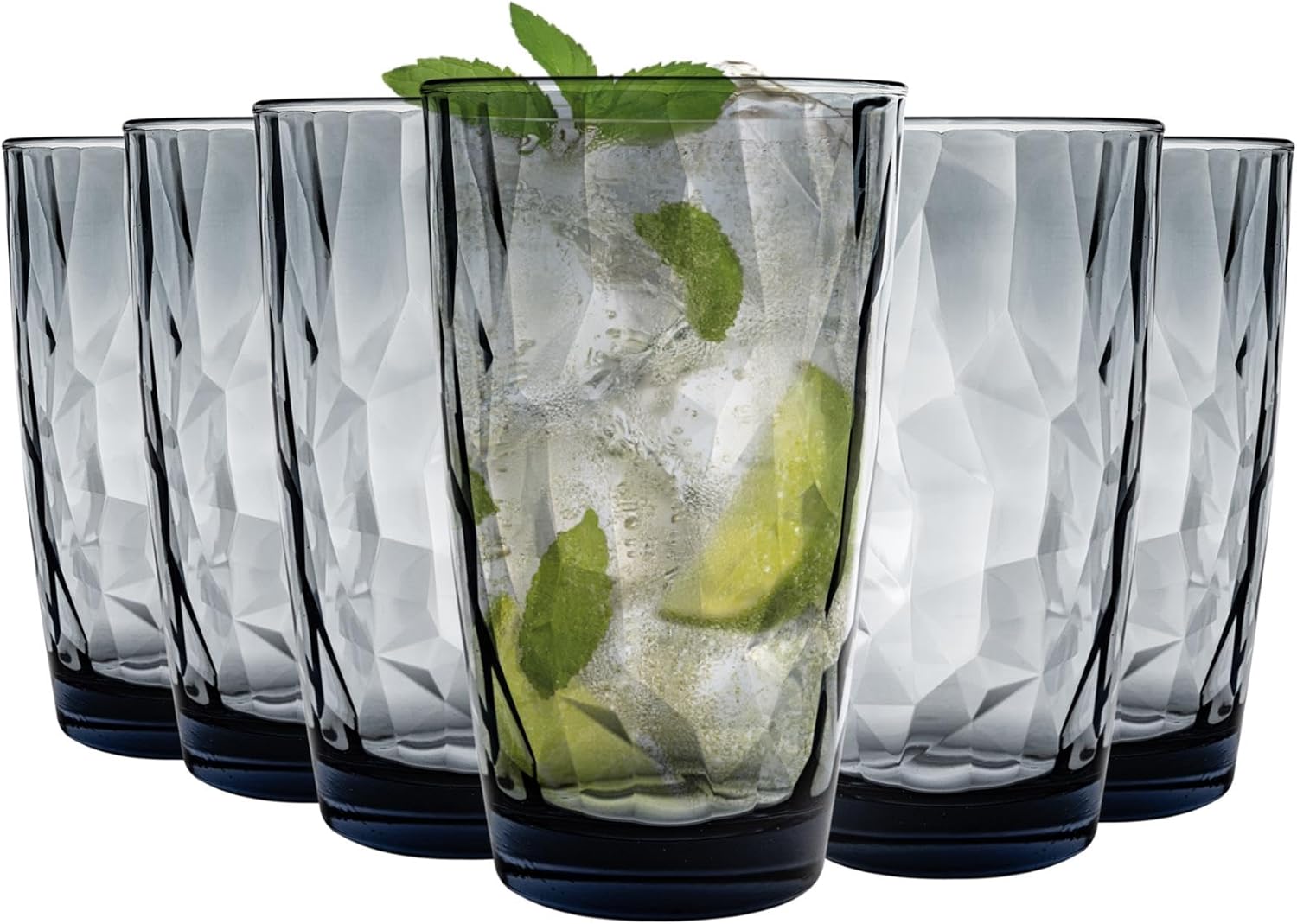 Bormioli Rocco Diamond Ocean Blue Long Drink Glasses 470ml Glass Set of 6 Blue