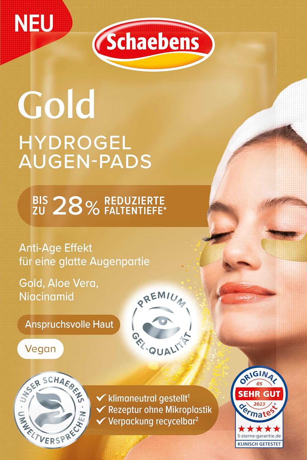 Schaebens Gold Hydrogel Eye Pads, Anti-Ageing Effect, Reduces Eye Shadow and Puffiness