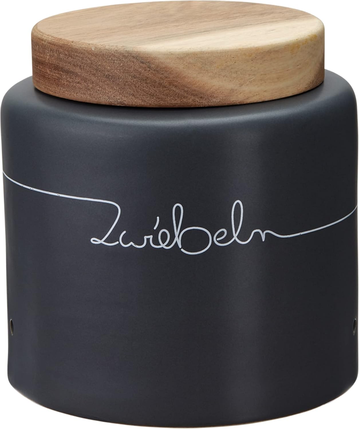 KHG Storage Jars Set Ceramic Anthracite Wood Lid Coffee Container Potato Box Onion, Onion