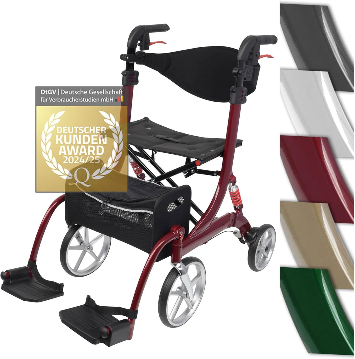 Besco Medical Spring Vario 2-in-1 Rollator Wheelchair - Lightweight Rollator with Wheelchair Function and Comfort Suspension - Foldable, Height Adjustable & Convertible to Transport Chair - Model L