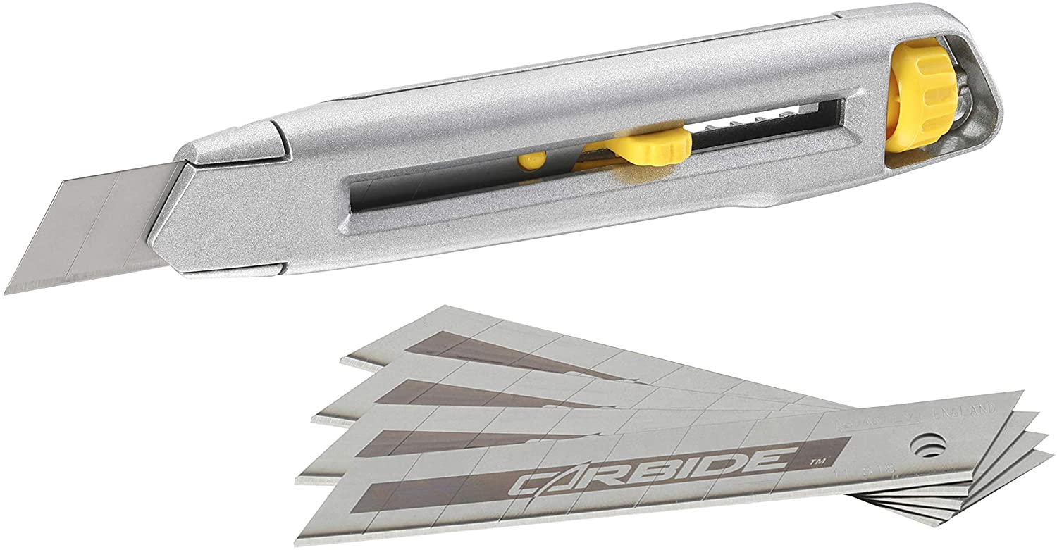 Stanley 7-10-018 \"Interlock Snap Off Knife with 5 carbide blades, gray / yellow, 18 mm