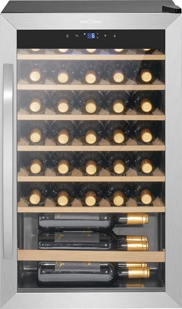 ProfiCook PC-WK 1235 Wine Refrigerator, Wine Refrigerator, Drinks Refrigerator, Bottle Refrigerator for Red Wine, White Wine, Rose, XXL, 36 Bottles, LED Display, Sensor Touch, Stainless Steel Black