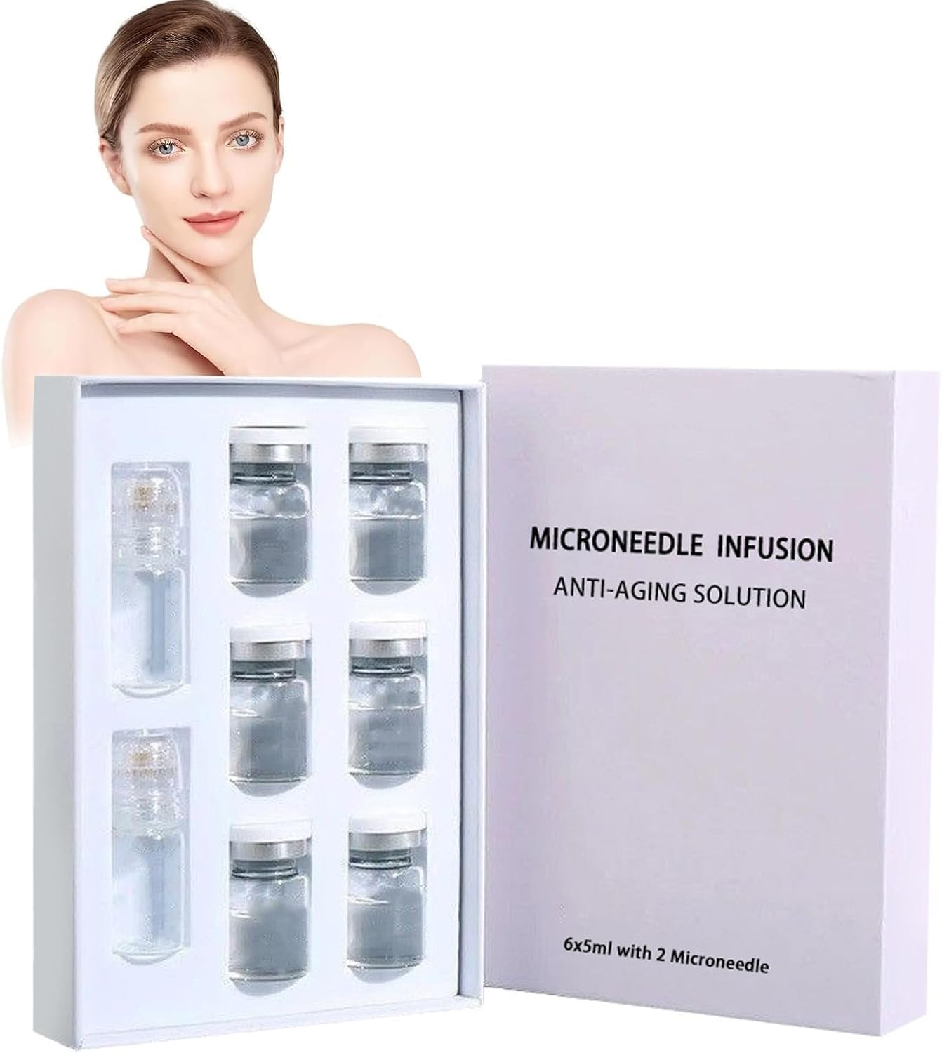 Woranb Seranova Micro Infusion System, Seranova Microneedling Set, Seranova Micro Needling Kit, Micro Infusion Kit, Skin Tightener, Anti-Ageing & Smooth Wrinkle Face Serum for All Skin Types (5 ml, 6 Pieces)