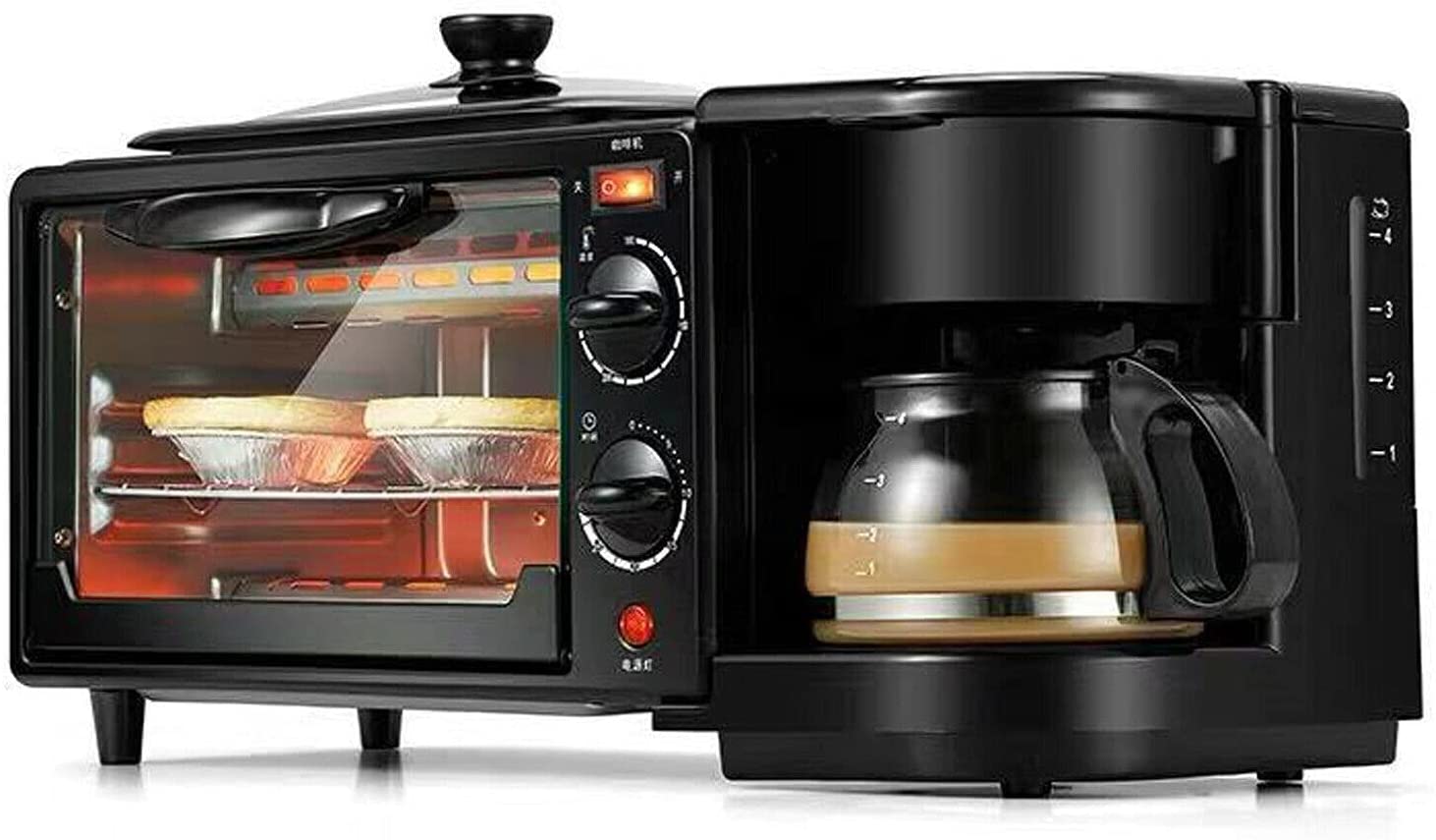 Kaibrite 9L 1050W 3-in-1 Mini Oven Multifunctional Breakfast Machine with 0.6L Coffee Machine Oven Grill Plate Pizza Oven Coffee Machine