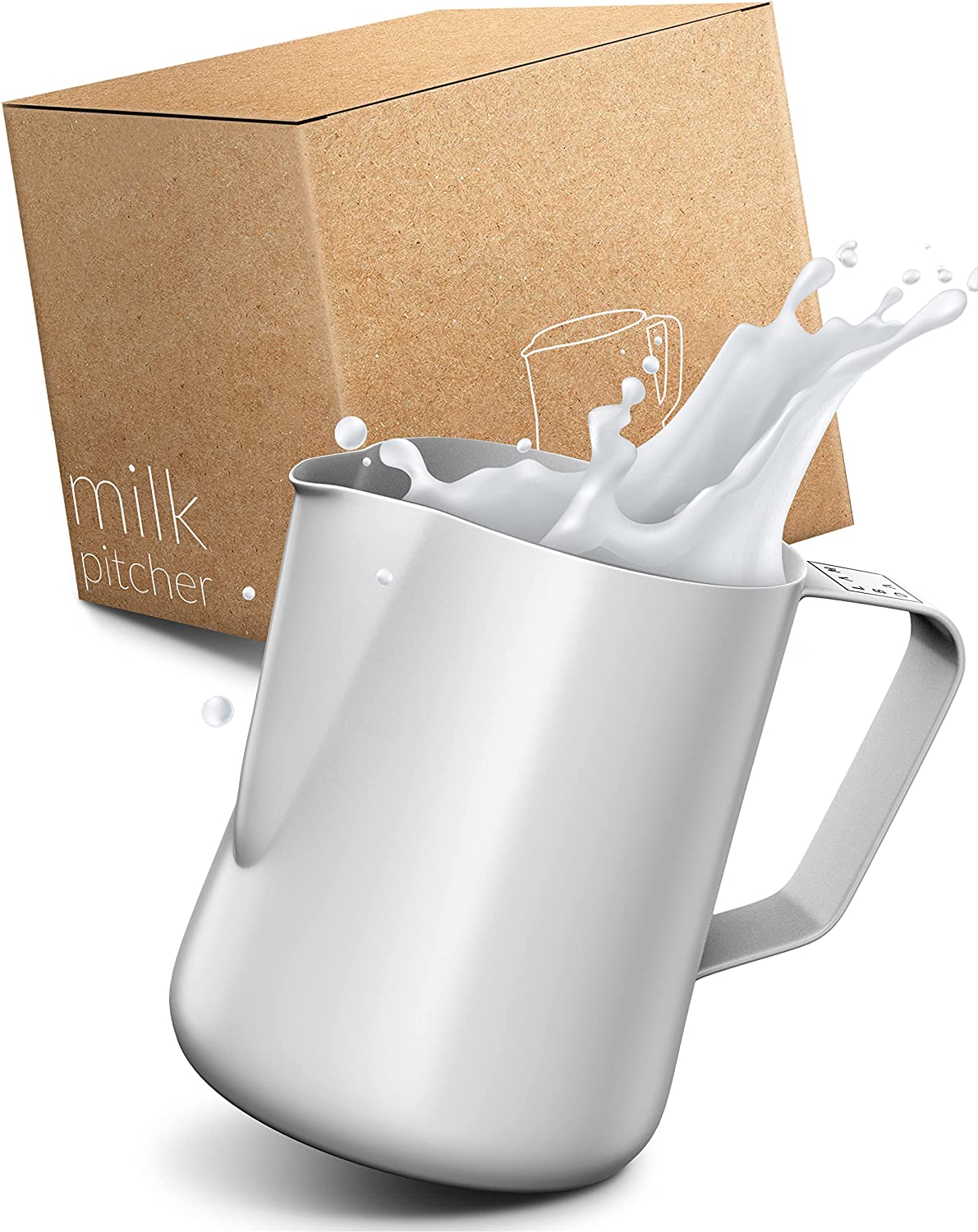 Lambda Coffee Barista Espresso Jug Stainless Steel 150 ml I Teflon Coated Milk Jug White