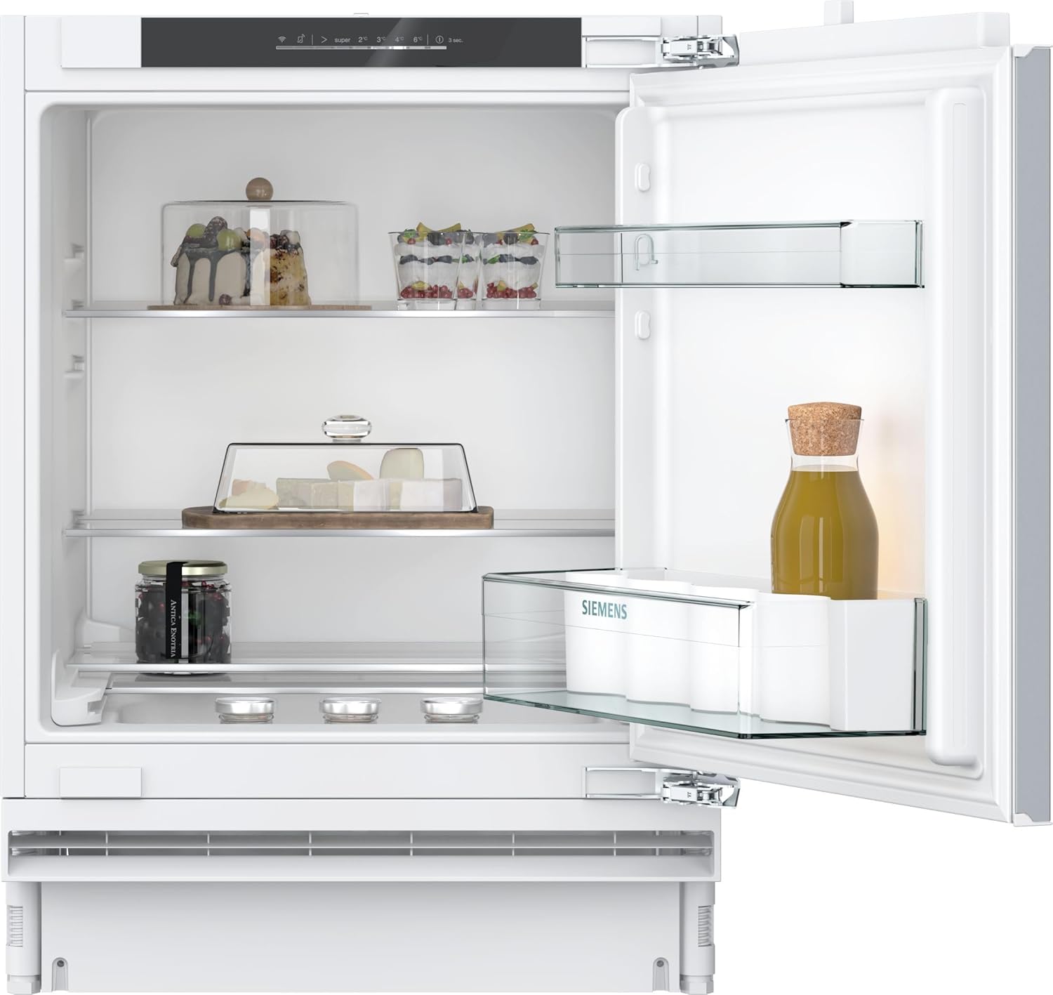 Siemens KU21RVFE0, iQ300 Smart Undermount Fridge without Freezer, 82 x 60 cm Recess 134 L, Bottle Holder, Safety Glass Shelves, Quick Cooling, Very Quiet, LED Lighting, Flat Hinge