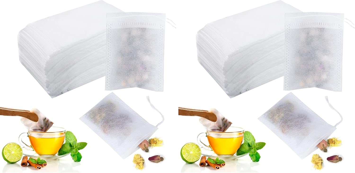400 Pieces Tea Bags 7 x 9 cm Disposable Drawstring Bags for Tea, Flowers, Coffee, Spices etc. (7 x 9 cm) (Pack of 2)