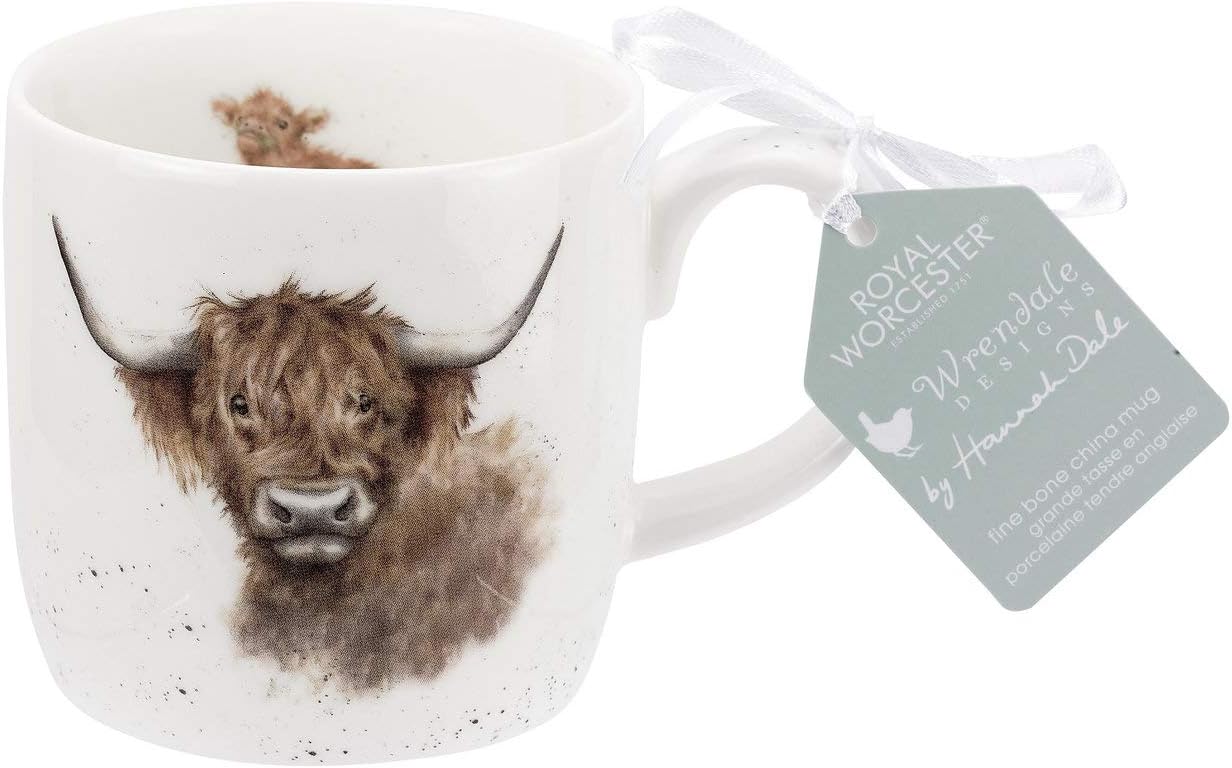 Wrendale Designs by Hannah Dale Highland Cow Mug, Bone China Porcelain, Multi-Colour