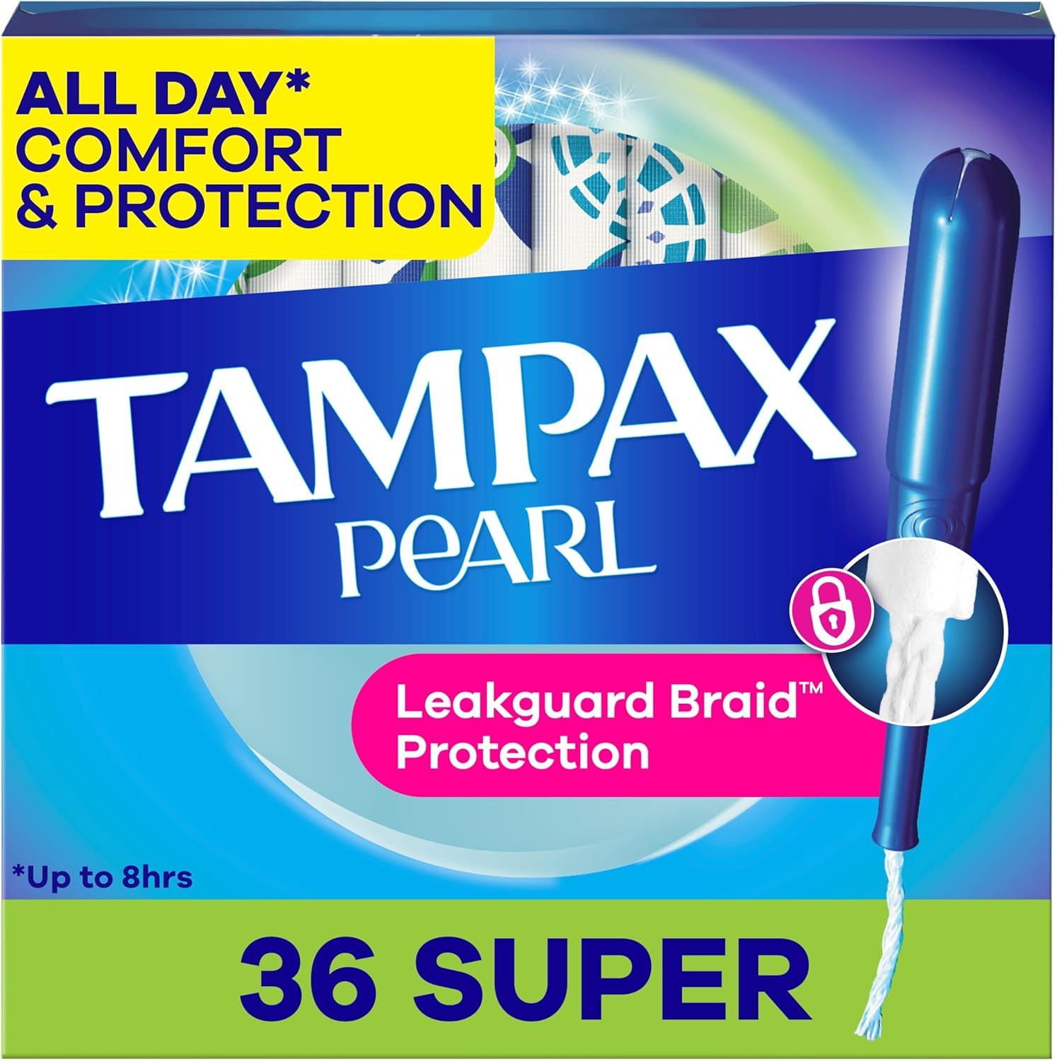 Tampax Pearl Tampons Super Absorbency with LeakGuard Braid, Unscented, 36 Count