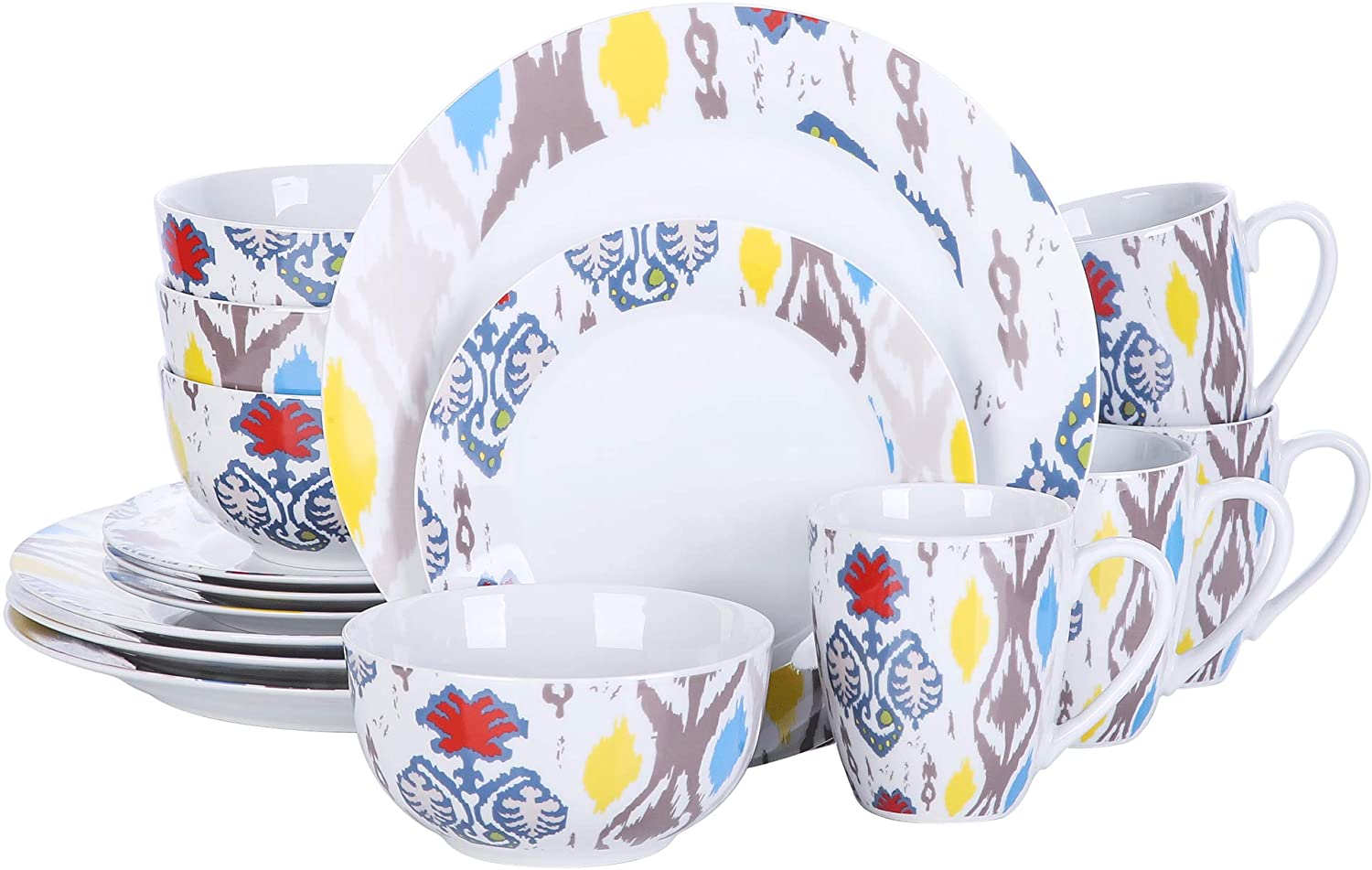 Veweet 32-piece Porcelain Dinner Set, 16-piece Crockery Set includes 10.75 inch (27 cm) Dinner Plate, 7.5 inch (19 cm) Dessert Plate, 5.5 inch (14 cm) Bowl and 380 ml Coffee Mug, Complete Service for 4/8 People