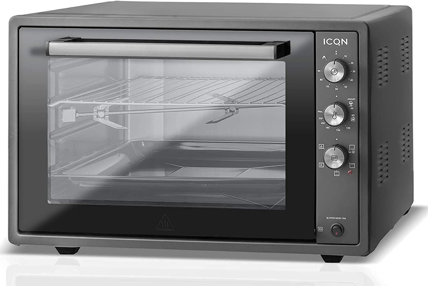 ICQN 60 Litre XXL Mini Oven | 1800 W | Convection | Pizza Oven | Double Glazing | Rotisserie | Timer | Including Baking Sheet Set | Electric Mini Oven | 40°-230°C | Enamelled Black | Anthracite