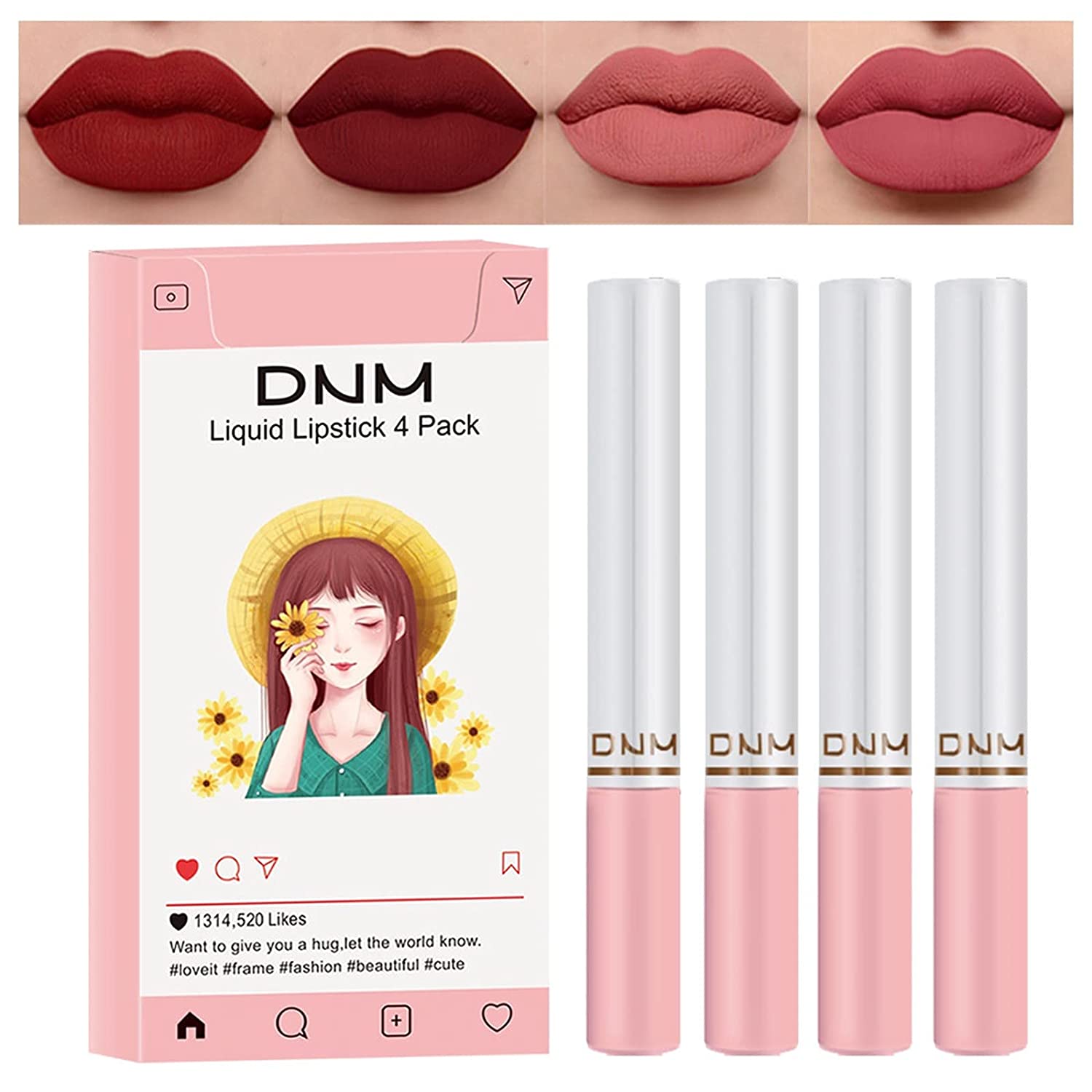 Blssom 4 Colours Matte Lip Gloss Waterproof Durable Lipstick Matte Paste Lip Gloss Set Non-Stick Cup Lip Gloss Liquid Lipstick Set Velvet Liquid Matte Lip Gloss Set (4 Colour-D), colour-d