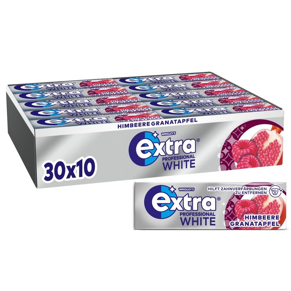 EXTRA Store Extra Professional White Raspberry Pomegranate, Sugar-free Chewing Gum, Multipack with 30 x 10 Dragees, for Fresh Breath