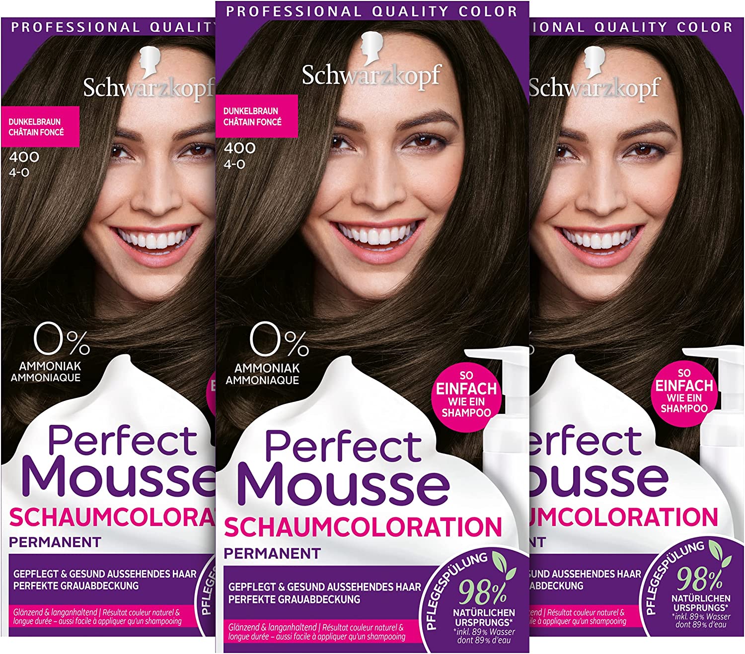 PERFECT MOUSSE Foam Colour, 4-0/400 Dark Brown, Level 3, brown ‎4.0/400