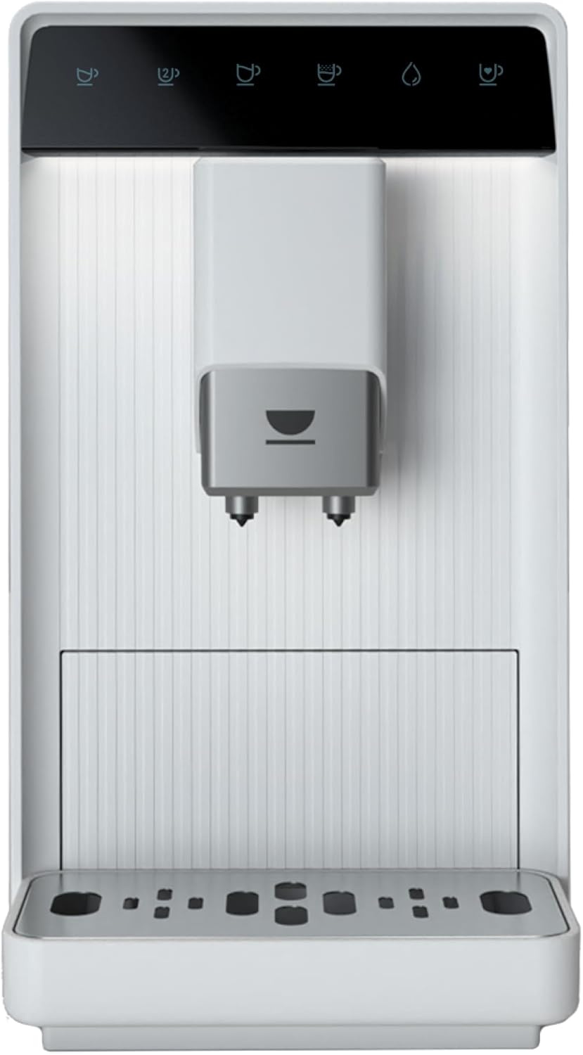 Incapto Aura Fully Automatic Compact Coffee Machine with Grinder, 19 Bar, 2-Cup Function, 1.5 L Water Tank, Thermoblock Heating System, Automatic Cleaning (White)