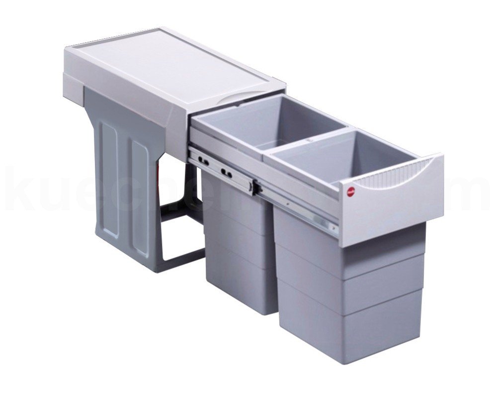 Hailo Swing Tandem Rubbish Bin | 2 x 15 liter capacity | Built-in Bin for Kitchen Cabinets from 30 cm Wide with Revolving Door | Full Extension | Easy Assembly | Robust design in light gray