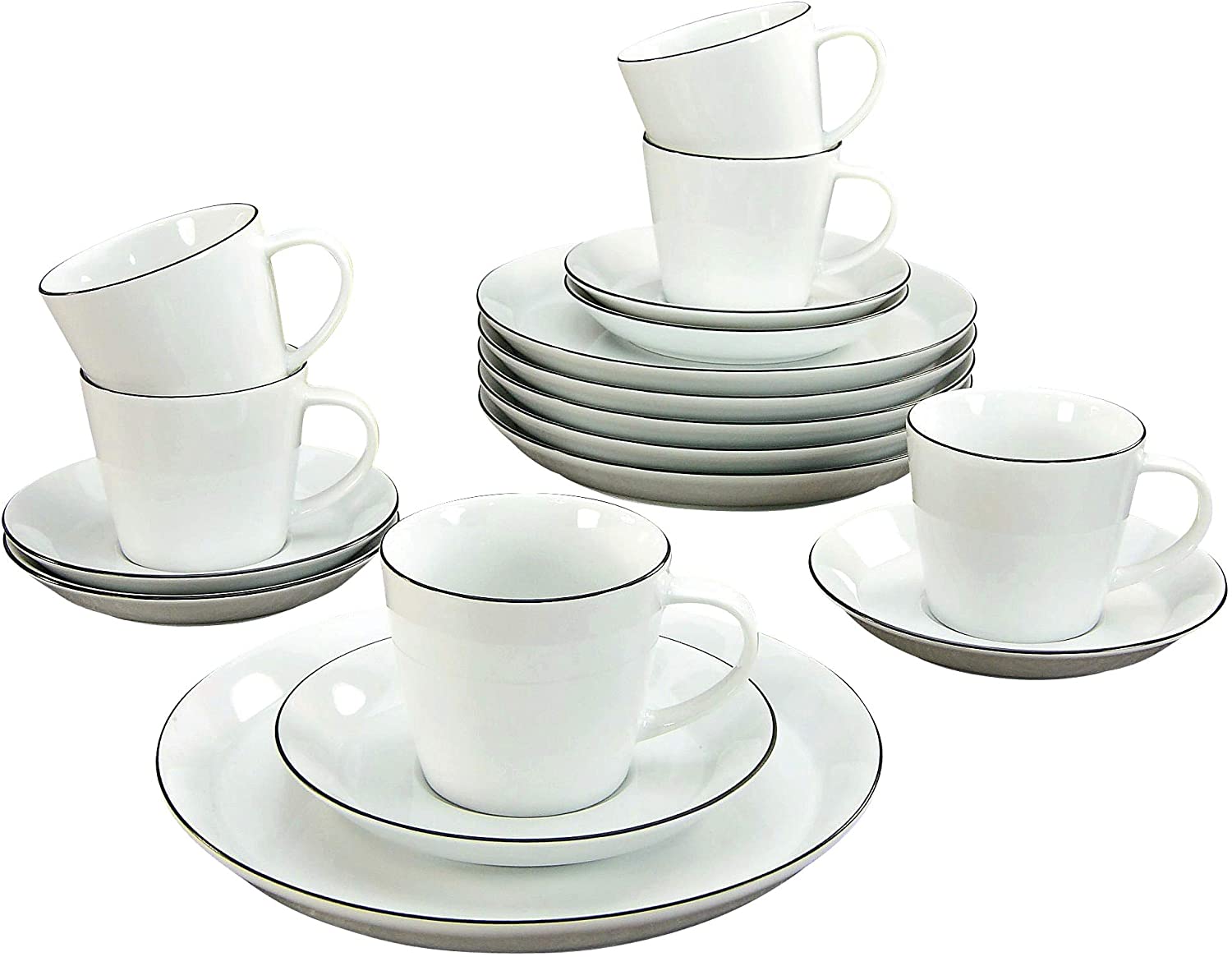 Creatable, 20582 Trendy Black Line Crockery Set Coffee Service 18 Pieces Porcelain Multi-Coloured