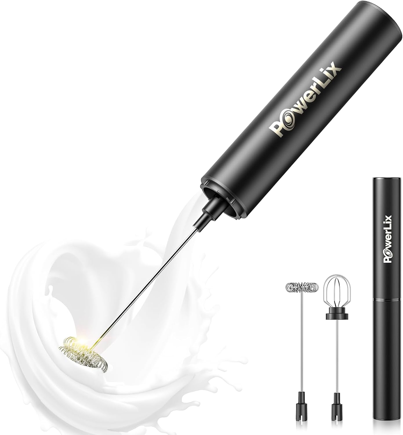 POWERLIX Pro 3-in-1 Handheld Electric Milk Frother - USB-C Rechargeable, 10,000 RPM Quick Foam, Removable Attachments for Latte Macchiato/Cappuccino/Egg White, Portable Barista Helper