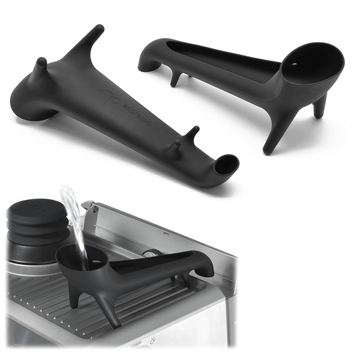 ARO Espresso ARO Espresso™ The Original Water Tank Quick Access Funnel | Offset Funnel for Under Cabinet Water Tank Access | Perfect for Espresso Machines and More! (Black Silicone)